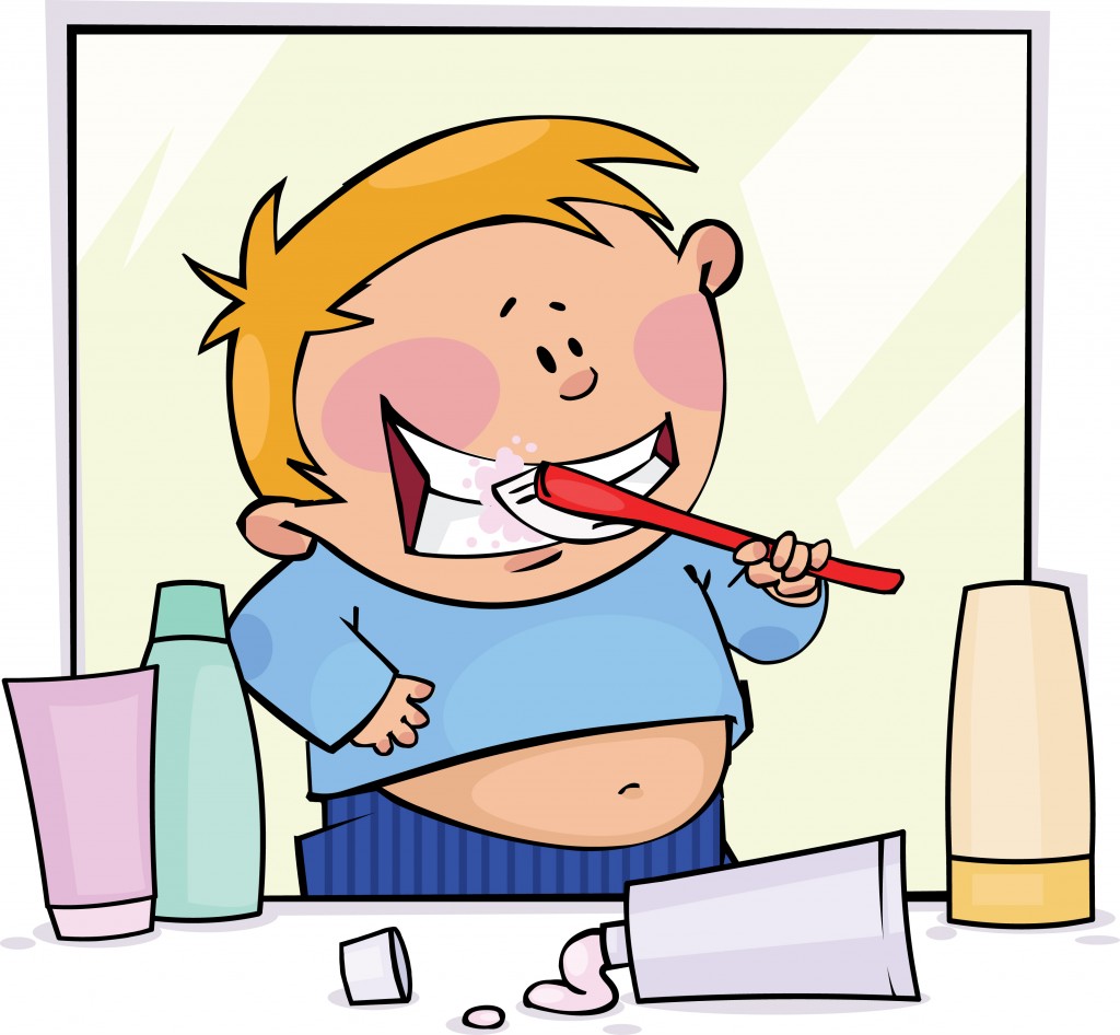 Cartoon of child brushing their teeth